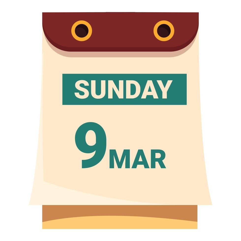 Tear off calendar page showing sunday the 9th of march vector