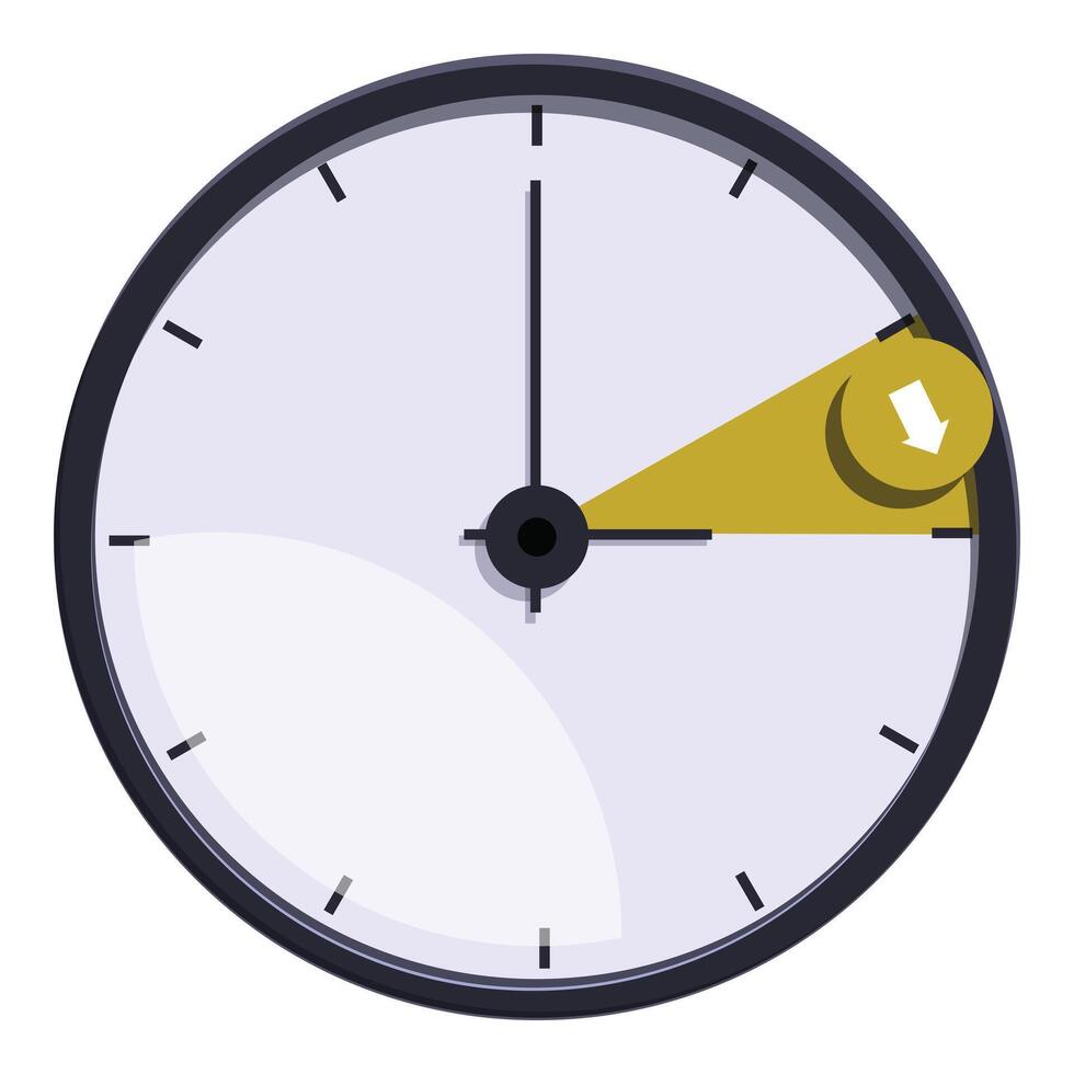 Clock face showing time passing with yellow section moving towards arrow vector