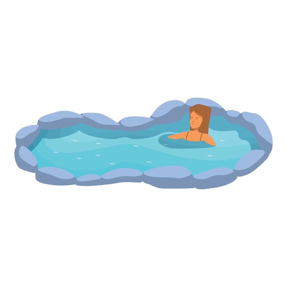 Young woman relaxing in hot spring surrounded by stones vector