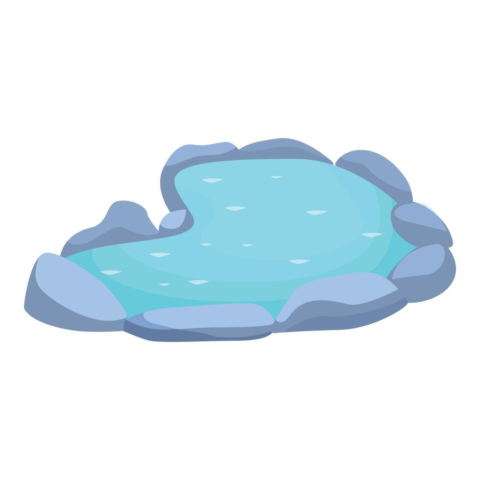 Small natural pond surrounded by stones is reflecting the clear sky on a sunny day vector