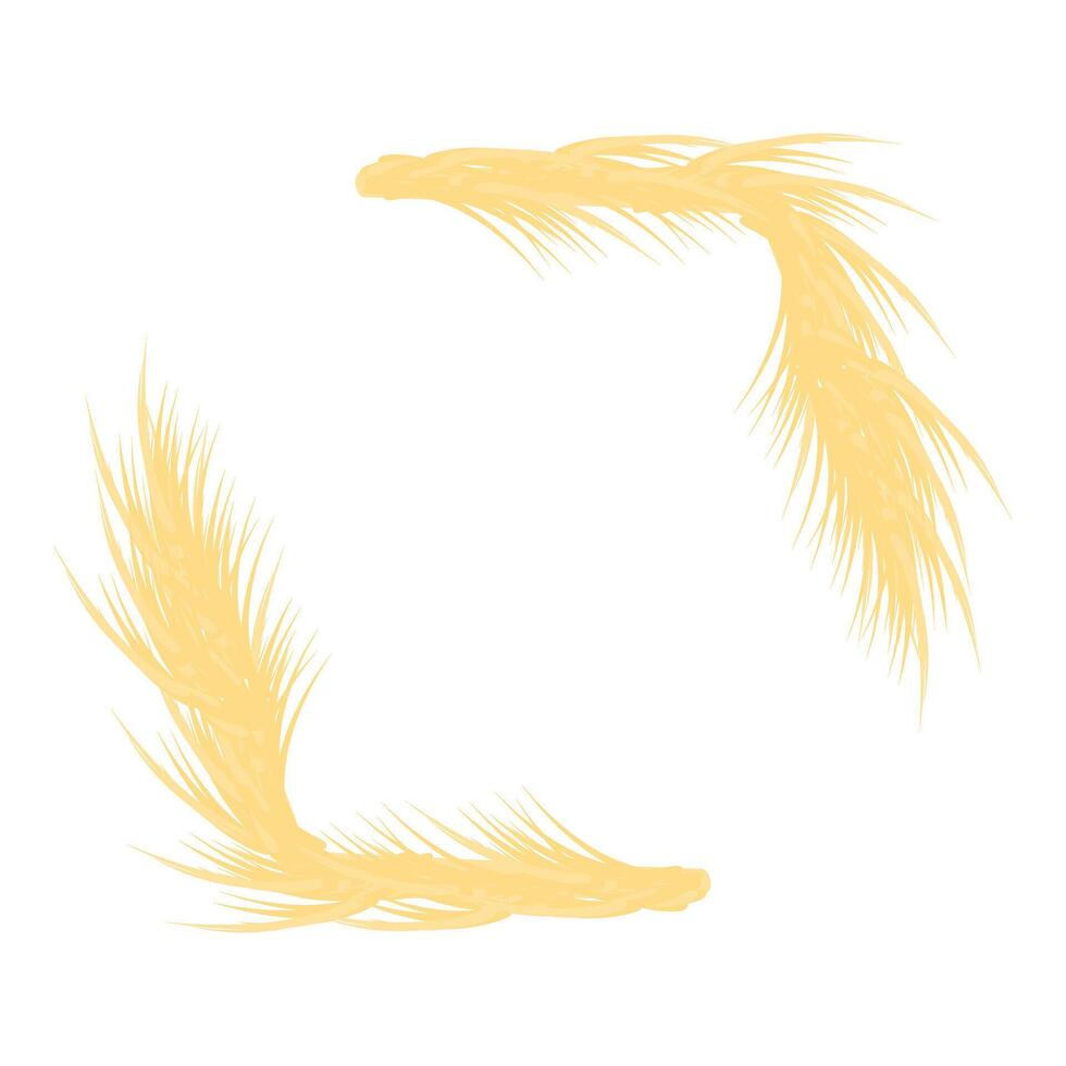 Two golden wheat stalks forming a frame on white background vector
