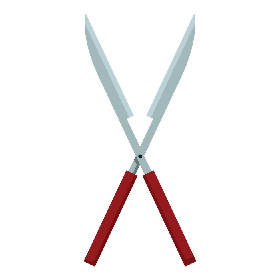 Gardening scissors with red handles crossing blades over white vector