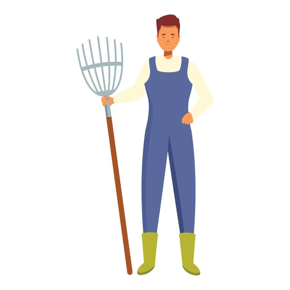 Farmer is holding a pitchfork, ready to work in the fields vector