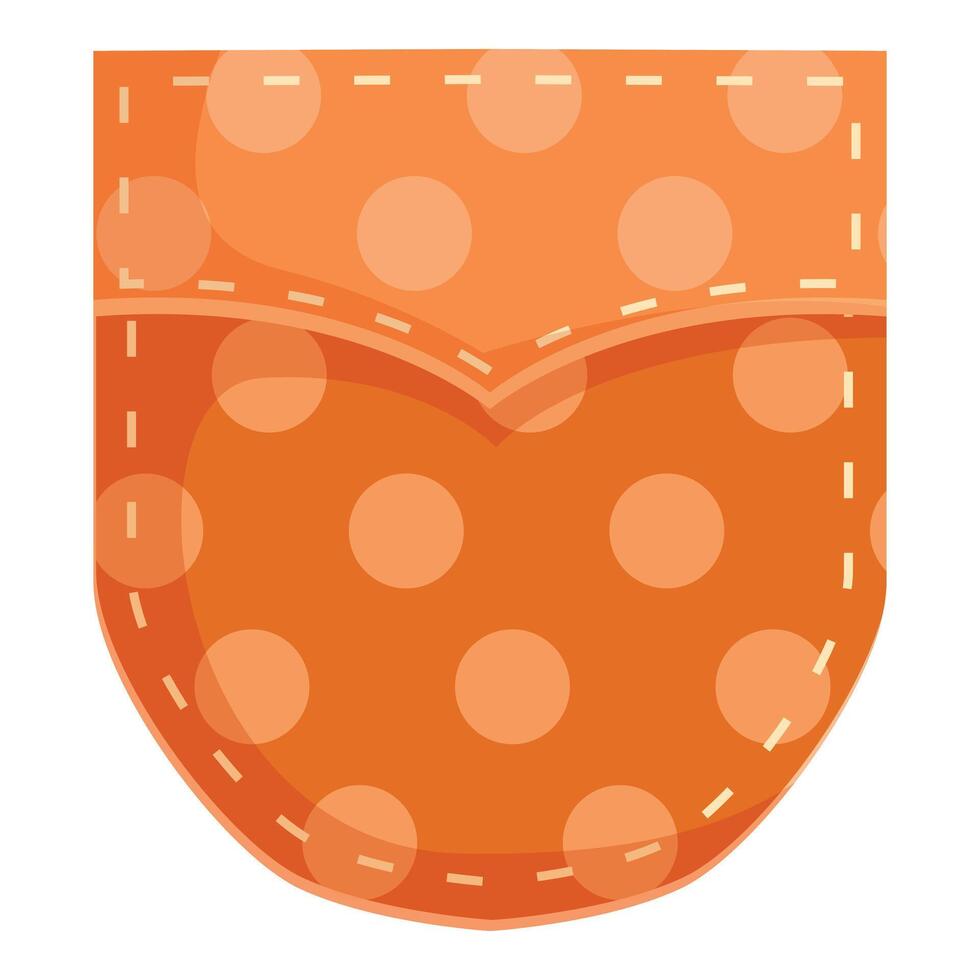Orange fabric pocket with dot pattern and white stitches vector