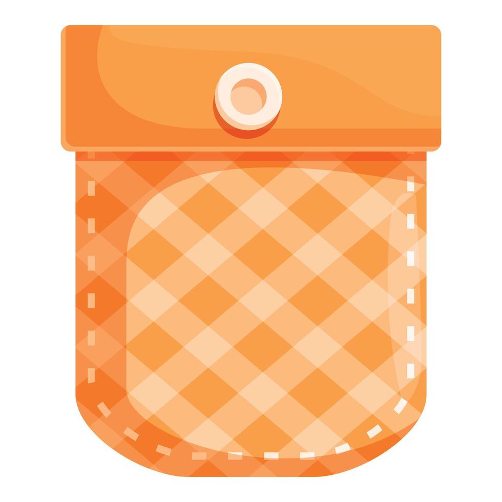 Orange fabric pocket with white button and stitches showing vector