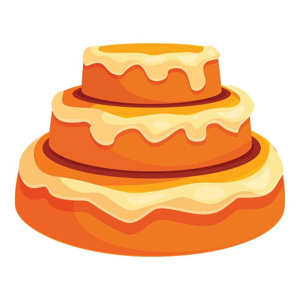 Three tiered cake dripping with icing on white background vector