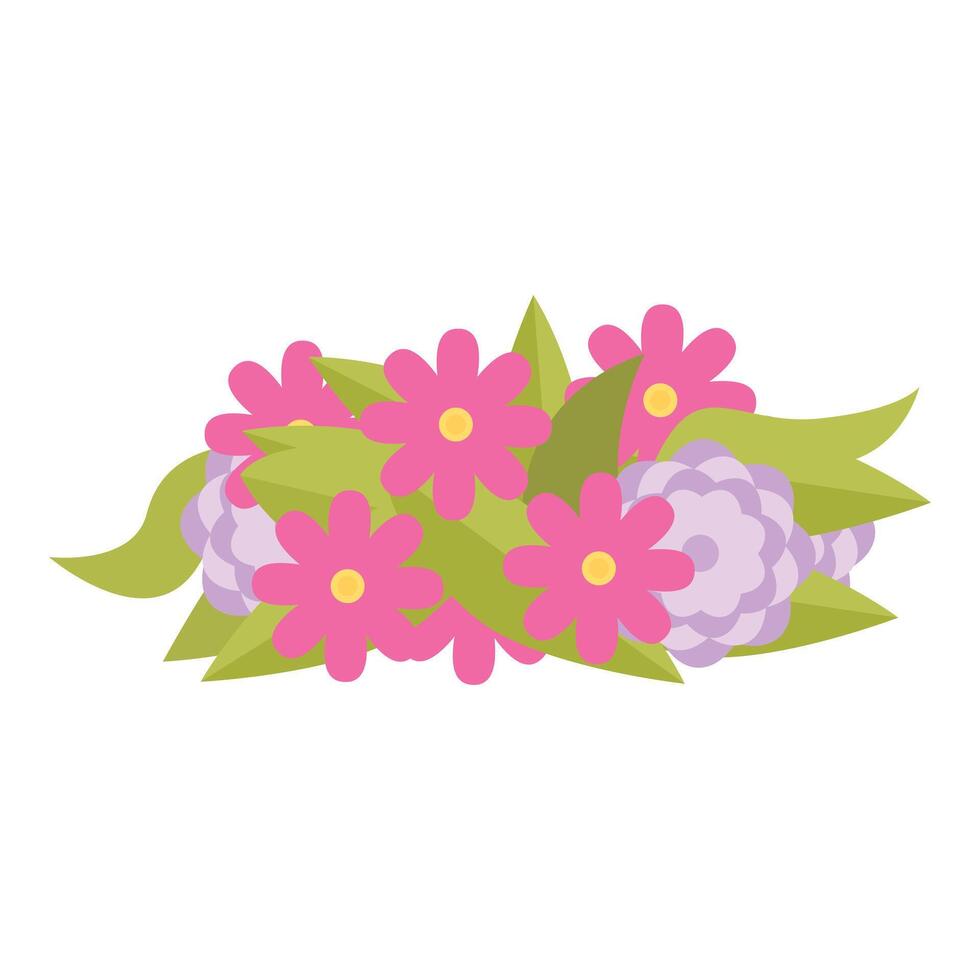 Pink and purple flower bouquet growing with green leaves vector