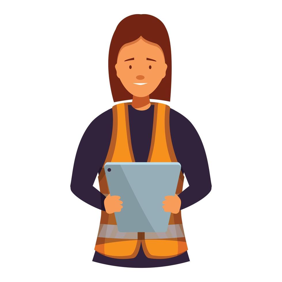 Construction engineer is holding a tablet and smiling vector