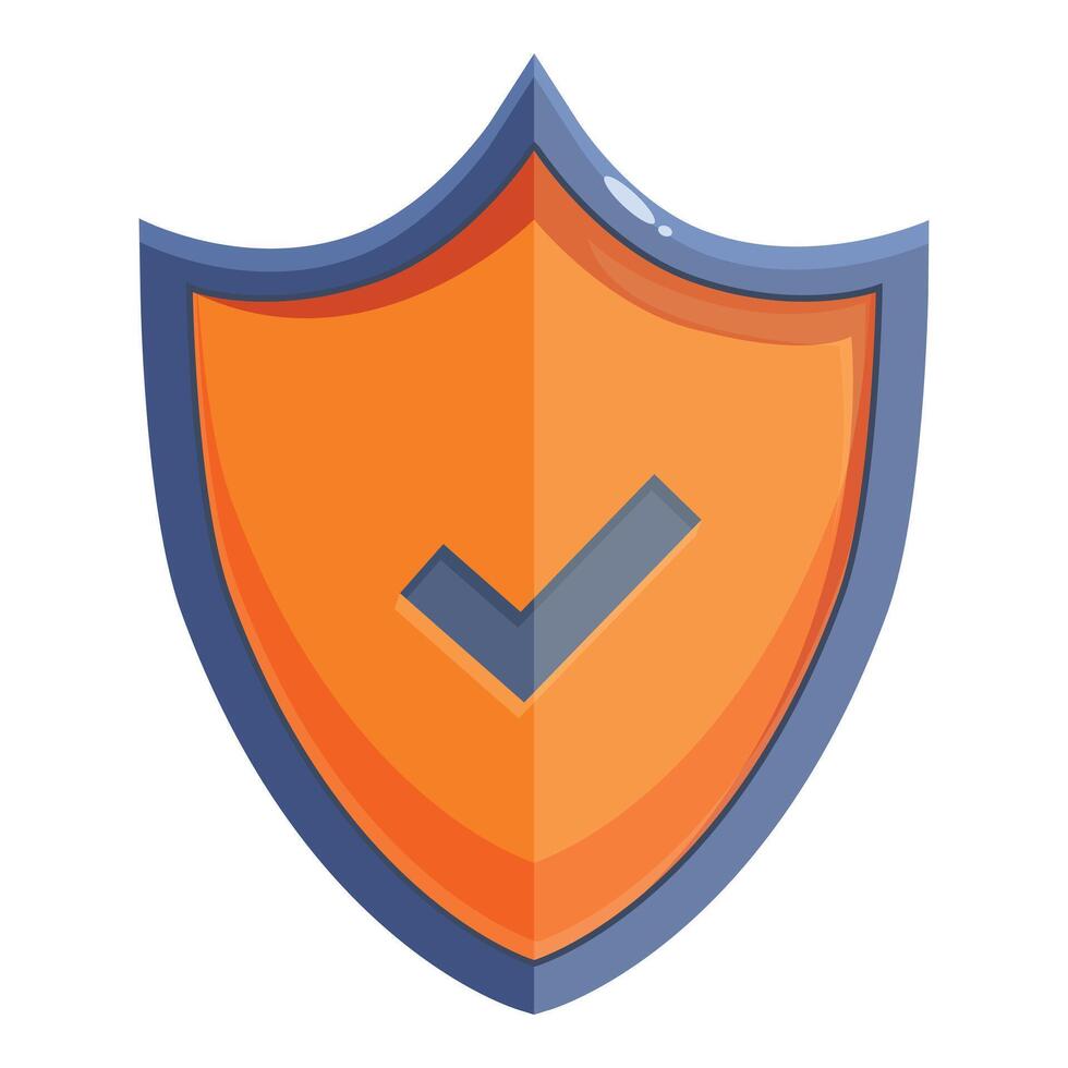 Orange shield displaying check mark representing security and protection vector