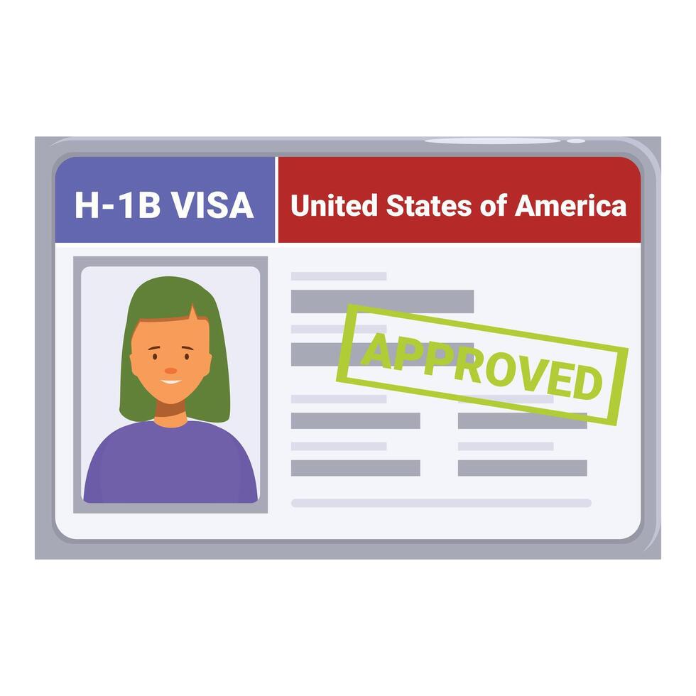 Young woman holding approved h1 b united states of america work visa vector