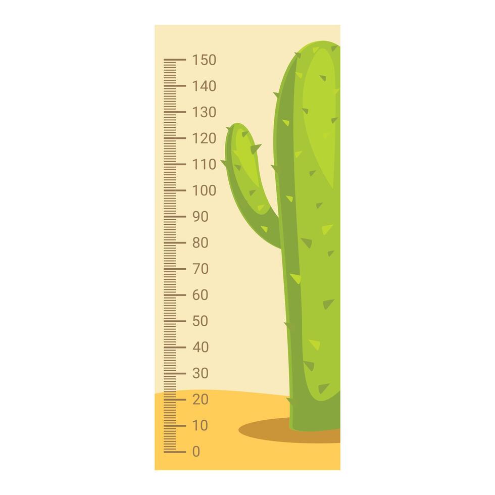 Kids height chart with green cactus growing in desert vector