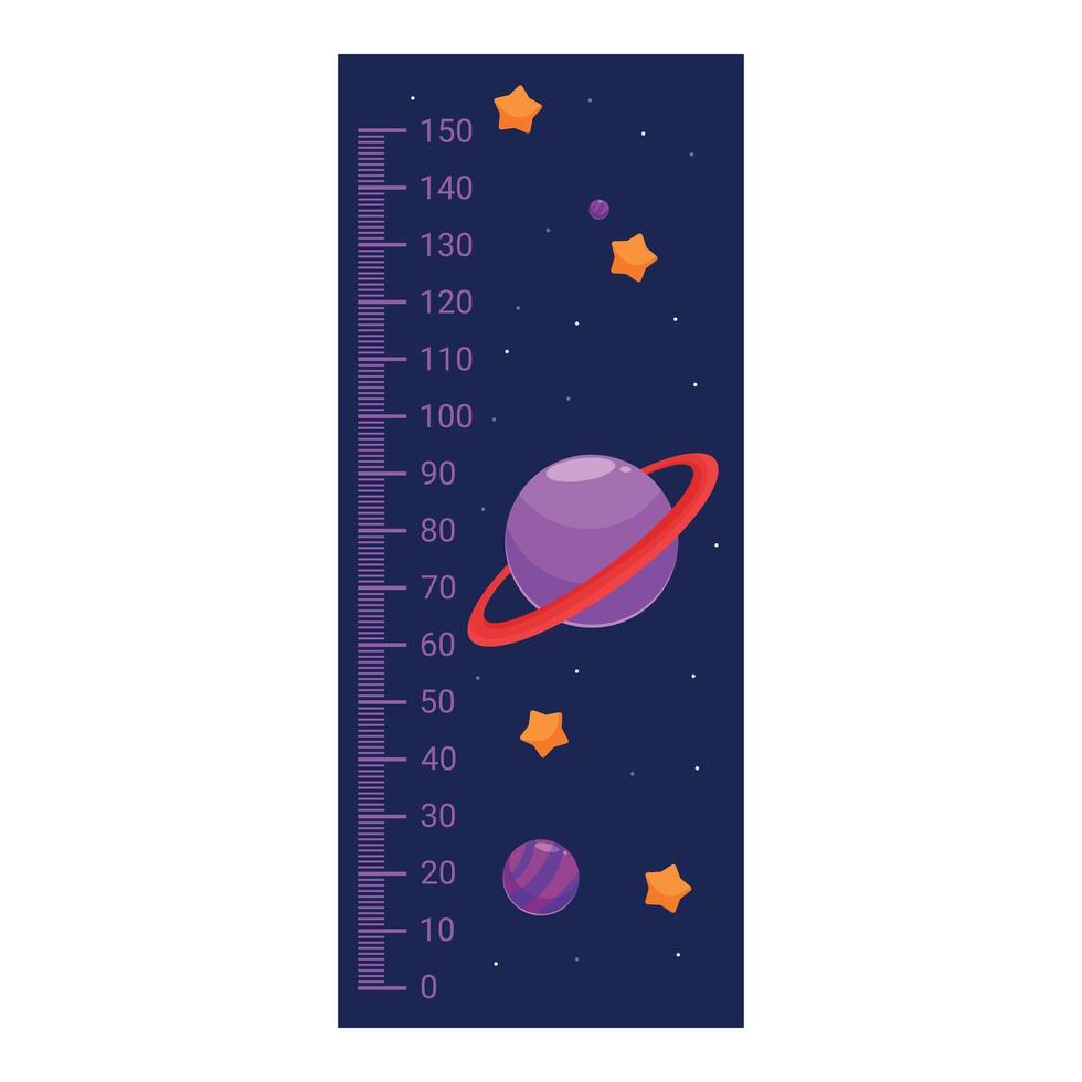 Kids height chart with cartoon planets and stars measuring scale from zero to 150 centimeters vector