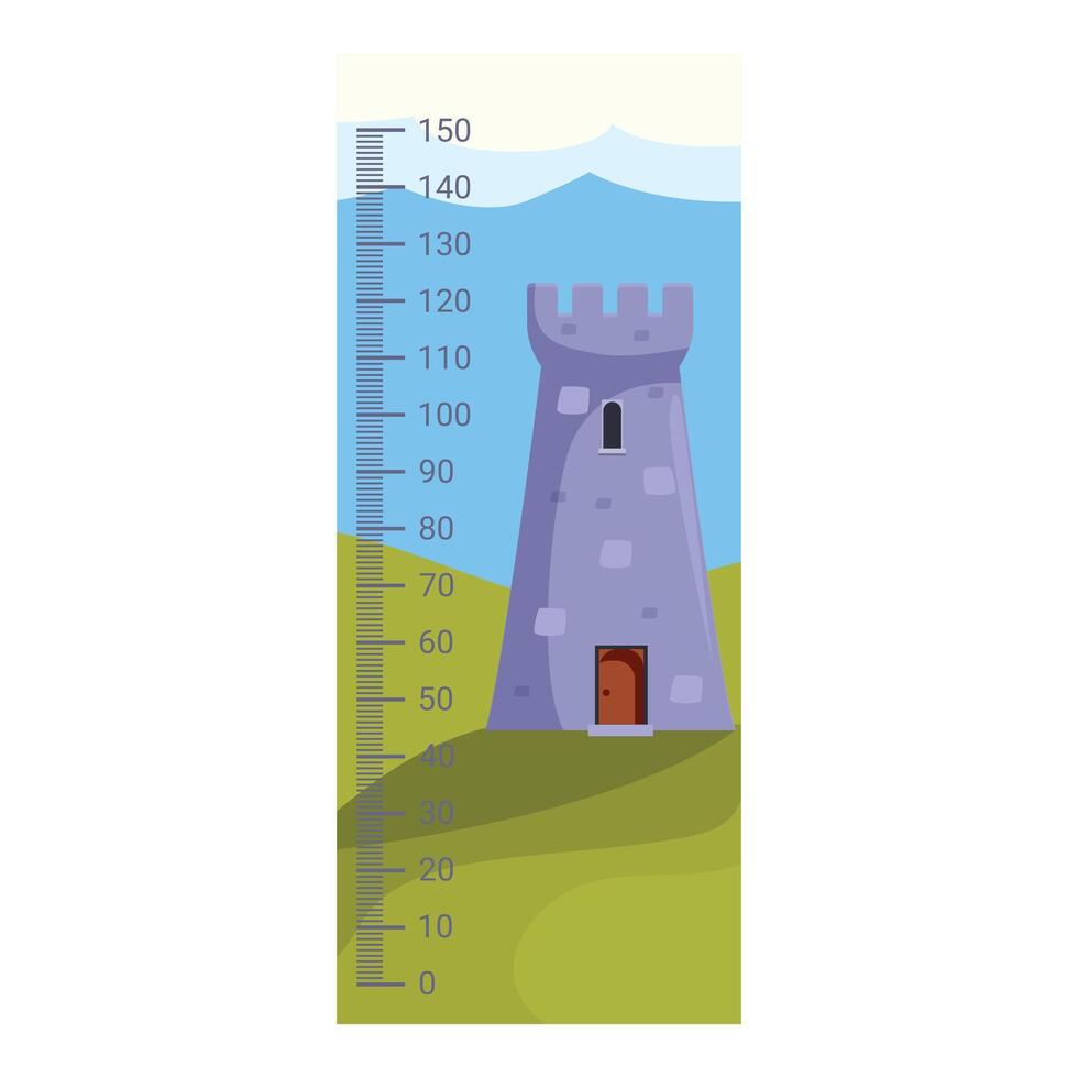 Kids height chart with stone tower in cartoon style vector