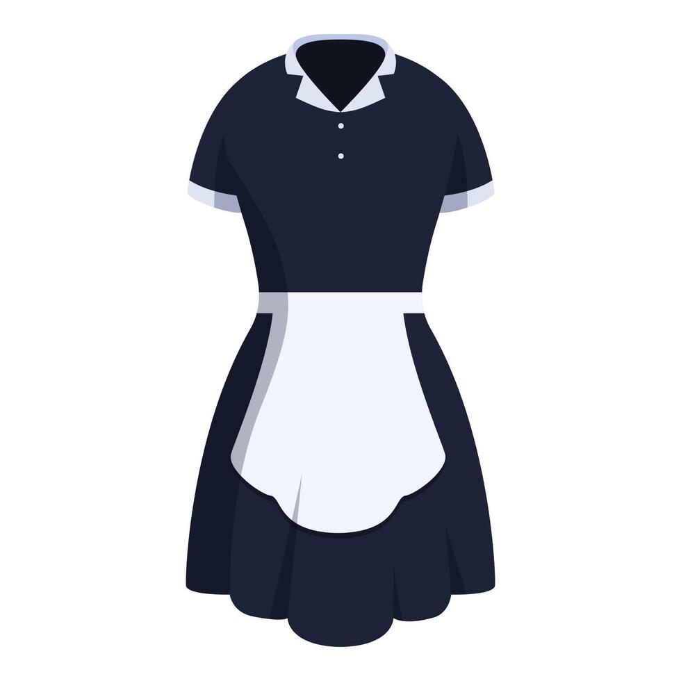 Classic maid uniform with white apron hanging on white background vector