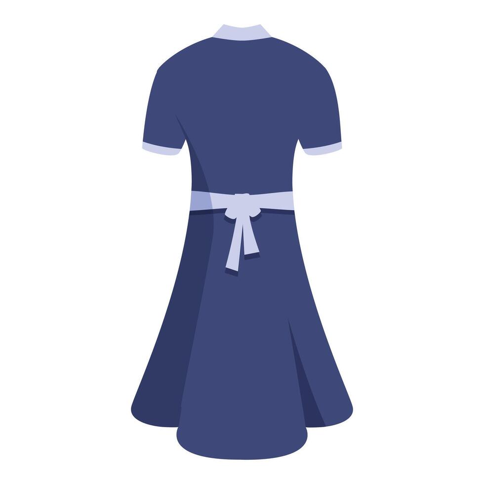 Maid uniform dress featuring short sleeves and white belt from back view vector