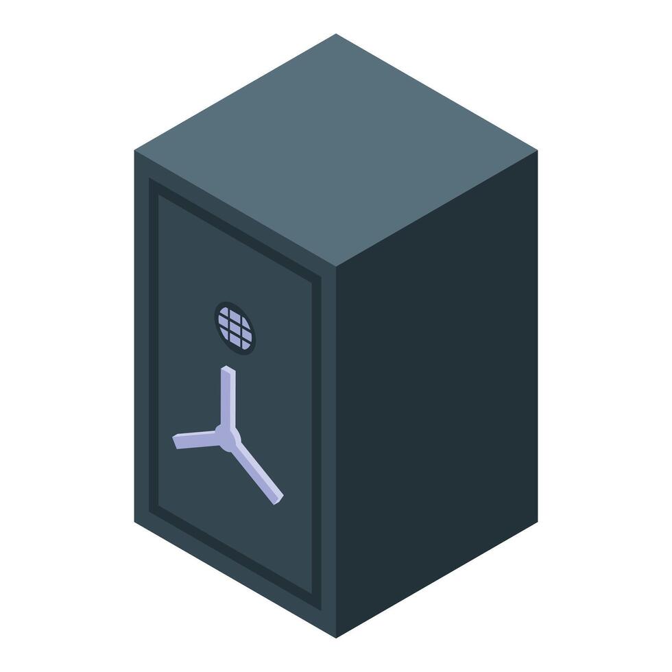 Closed metal safe for storing money and documents isometric view vector