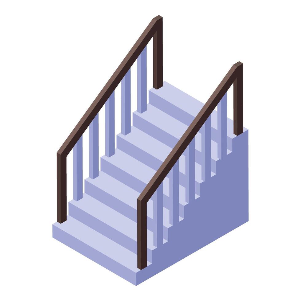 Isometric stairs leading up with wooden railing vector