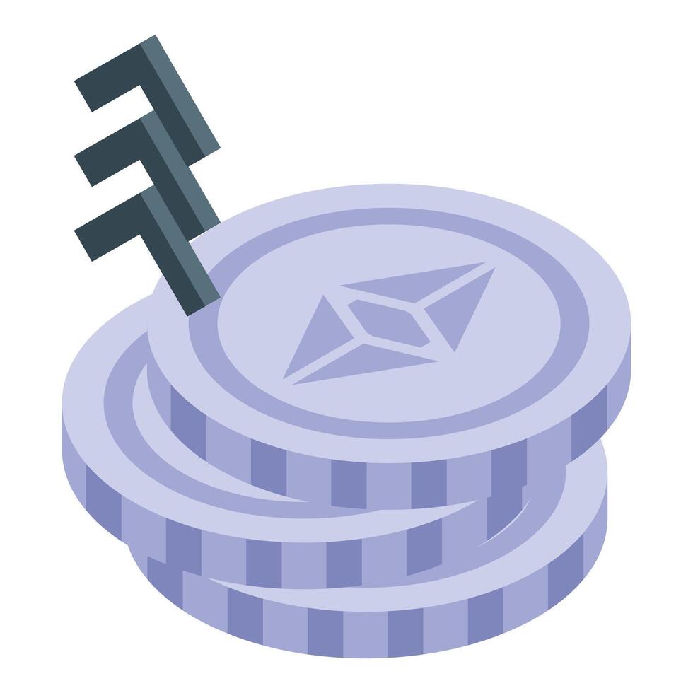 Ethereum key unlocking stack of cryptocurrency coins vector