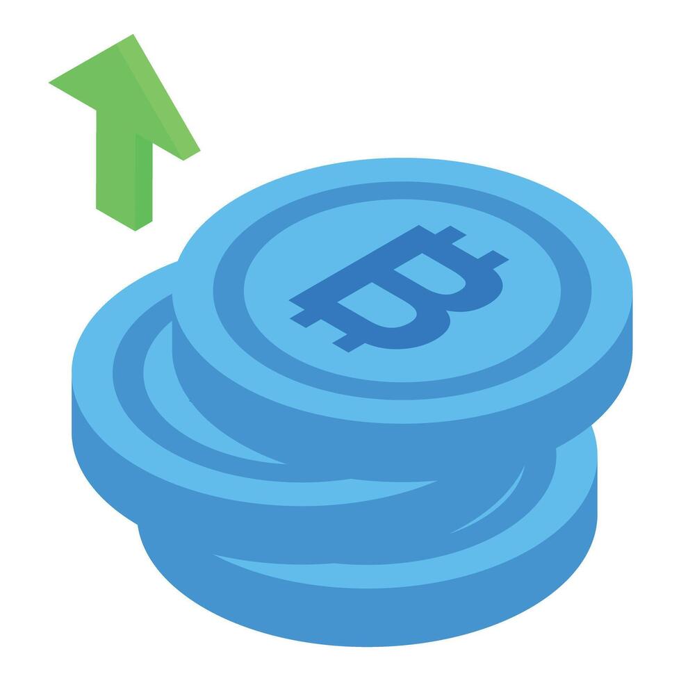 Bitcoin value increasing depicted by upward arrow vector