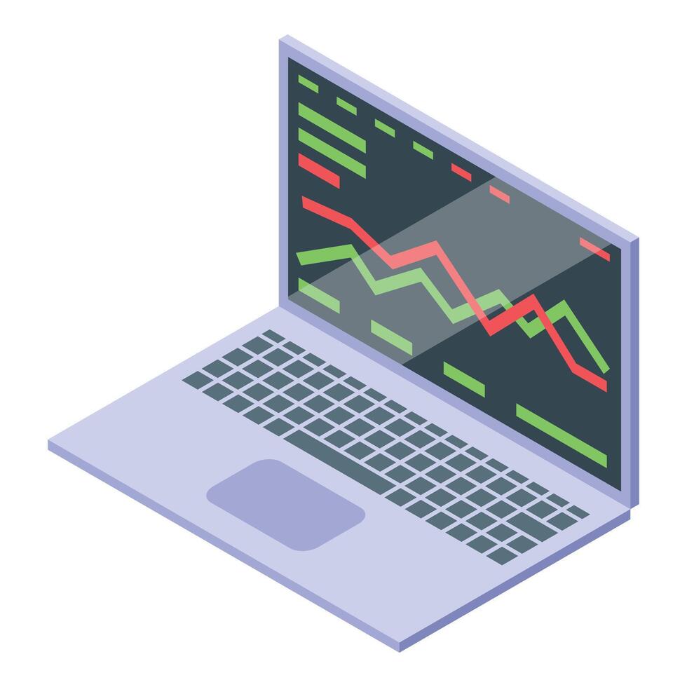Laptop showing decreasing chart representing stock market crash vector