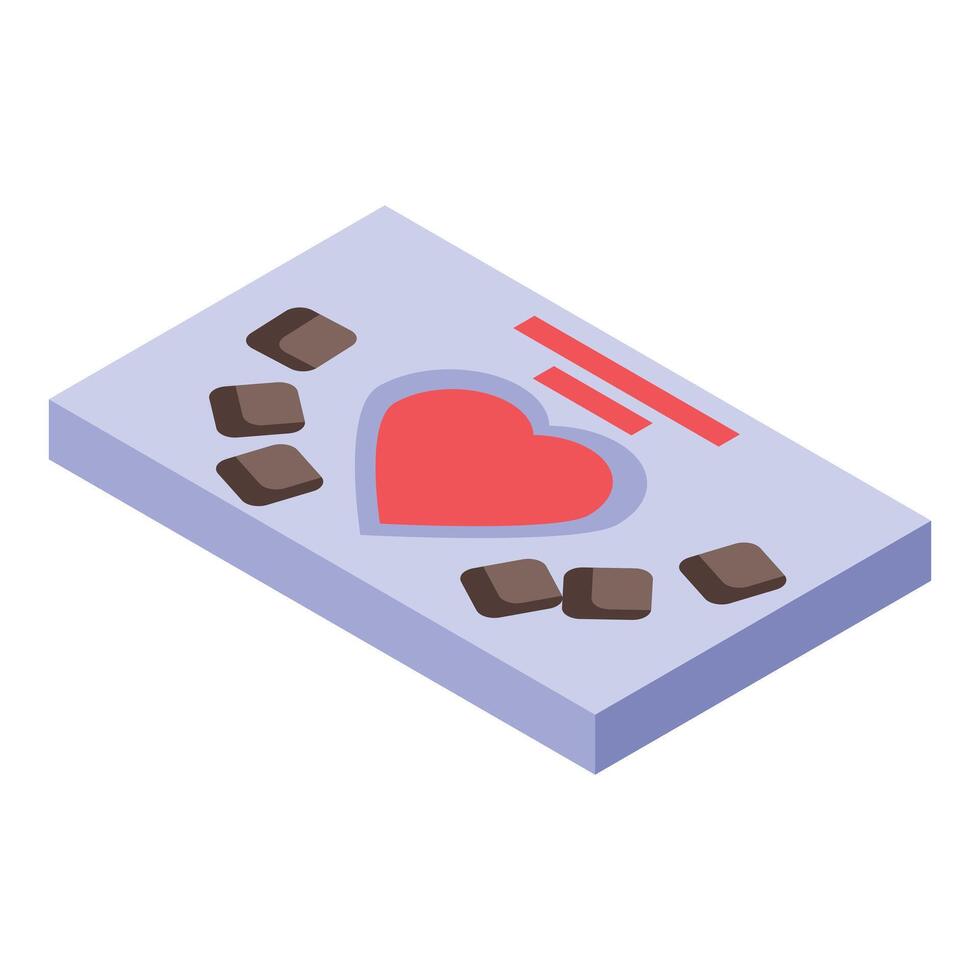 Chocolate box with heart for valentine's day gift isometric view vector