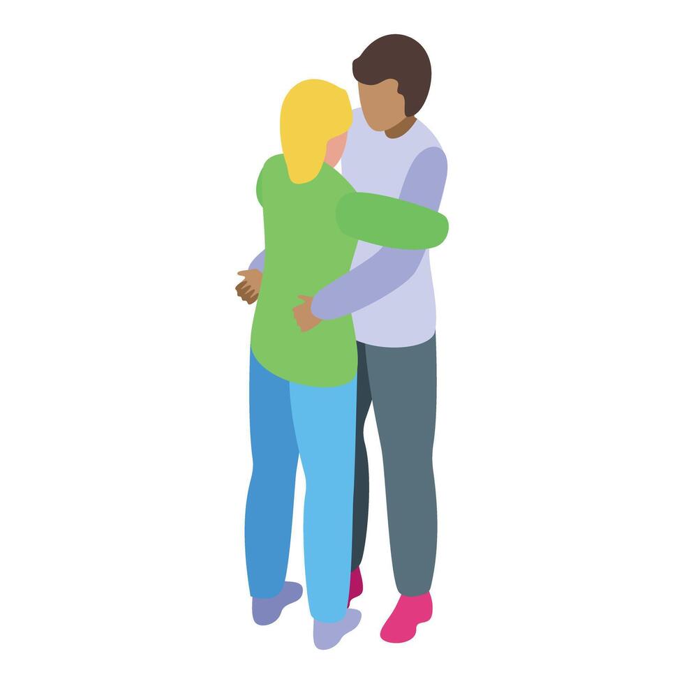Interracial couple hugging each other isometric icon vector