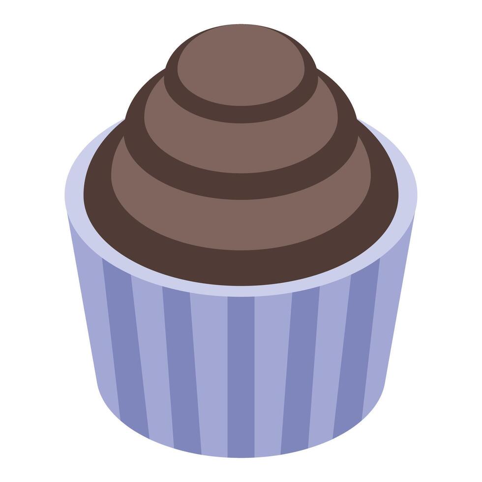 Chocolate cupcake standing in blue paper cup is waiting for you vector