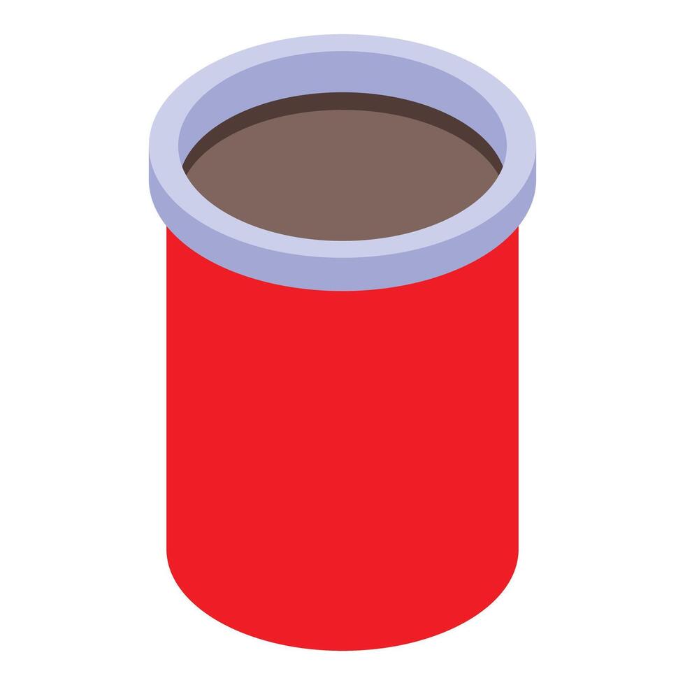 Red metal tin can containing dark substance isometric illustration vector