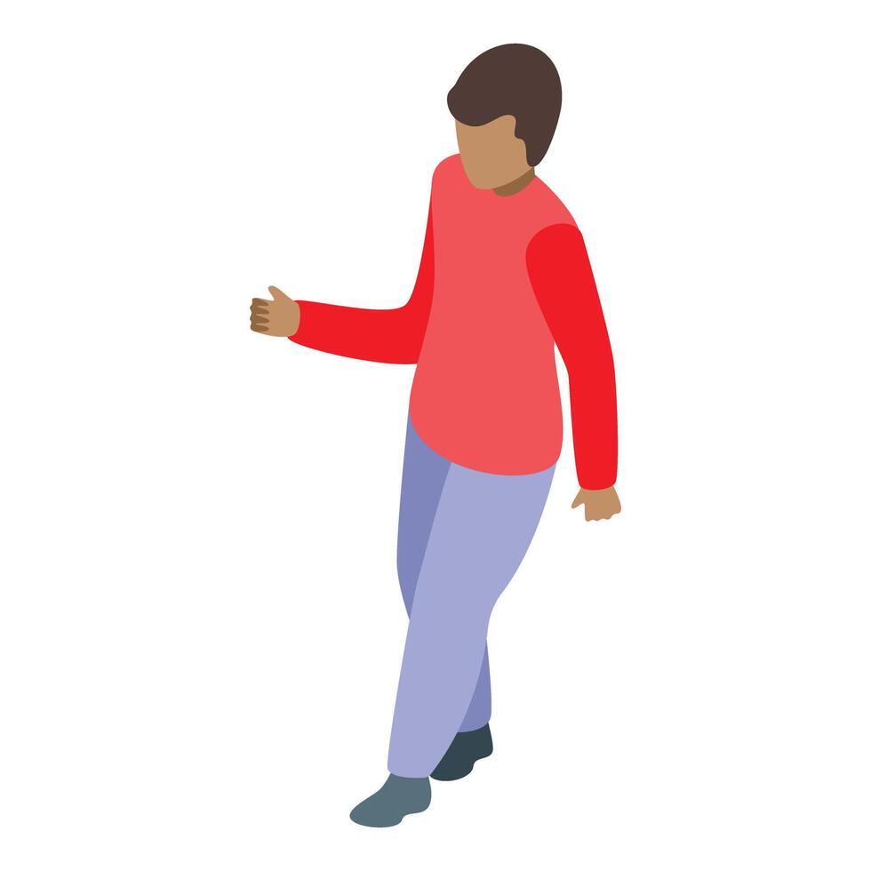 Young man walking and pointing isometric icon vector