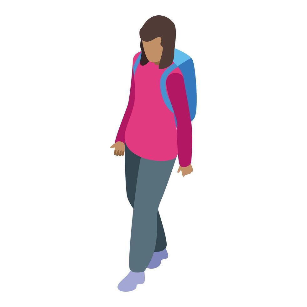 Young woman walking with backpack is going to university vector