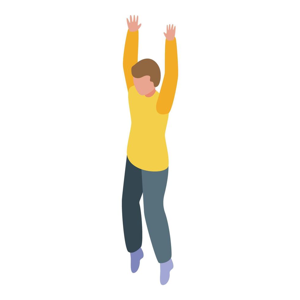Young man jumping up with raised hands isometric icon vector