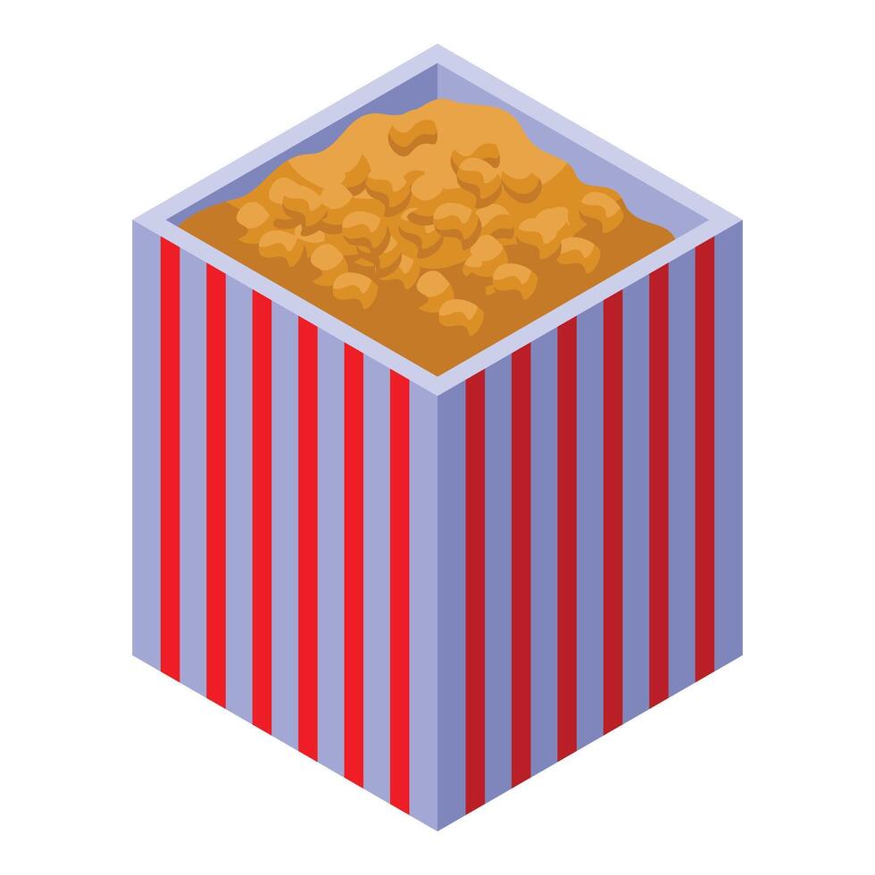 Full popcorn bucket isometric icon illustrating cinema vector