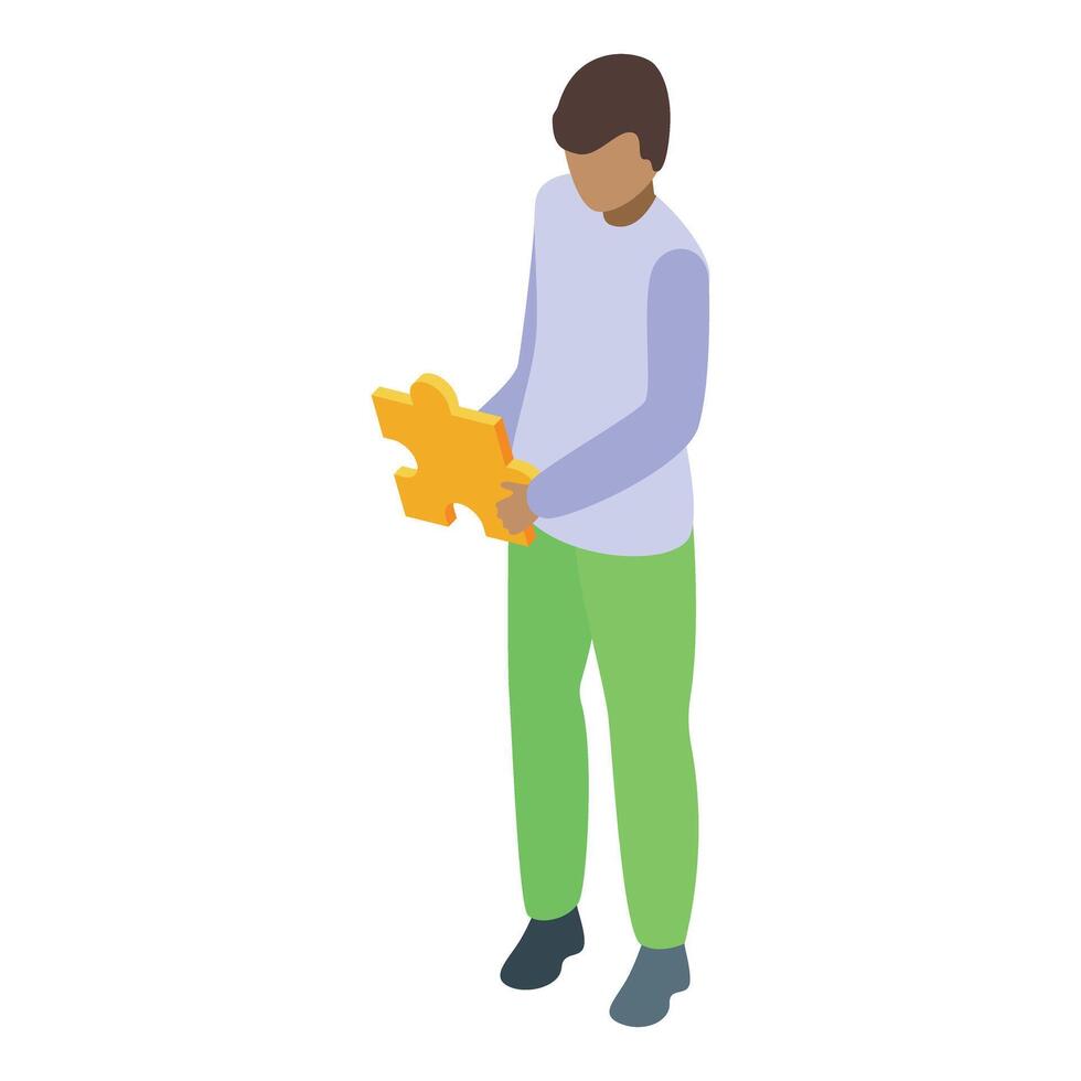 Young man holding golden puzzle piece problem solving concept vector