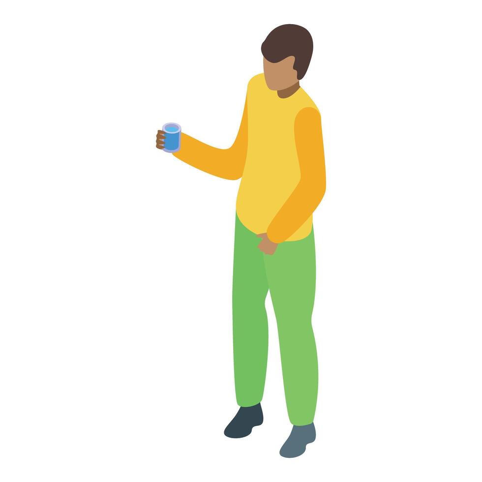 Young man holding glass of water in isometric view vector