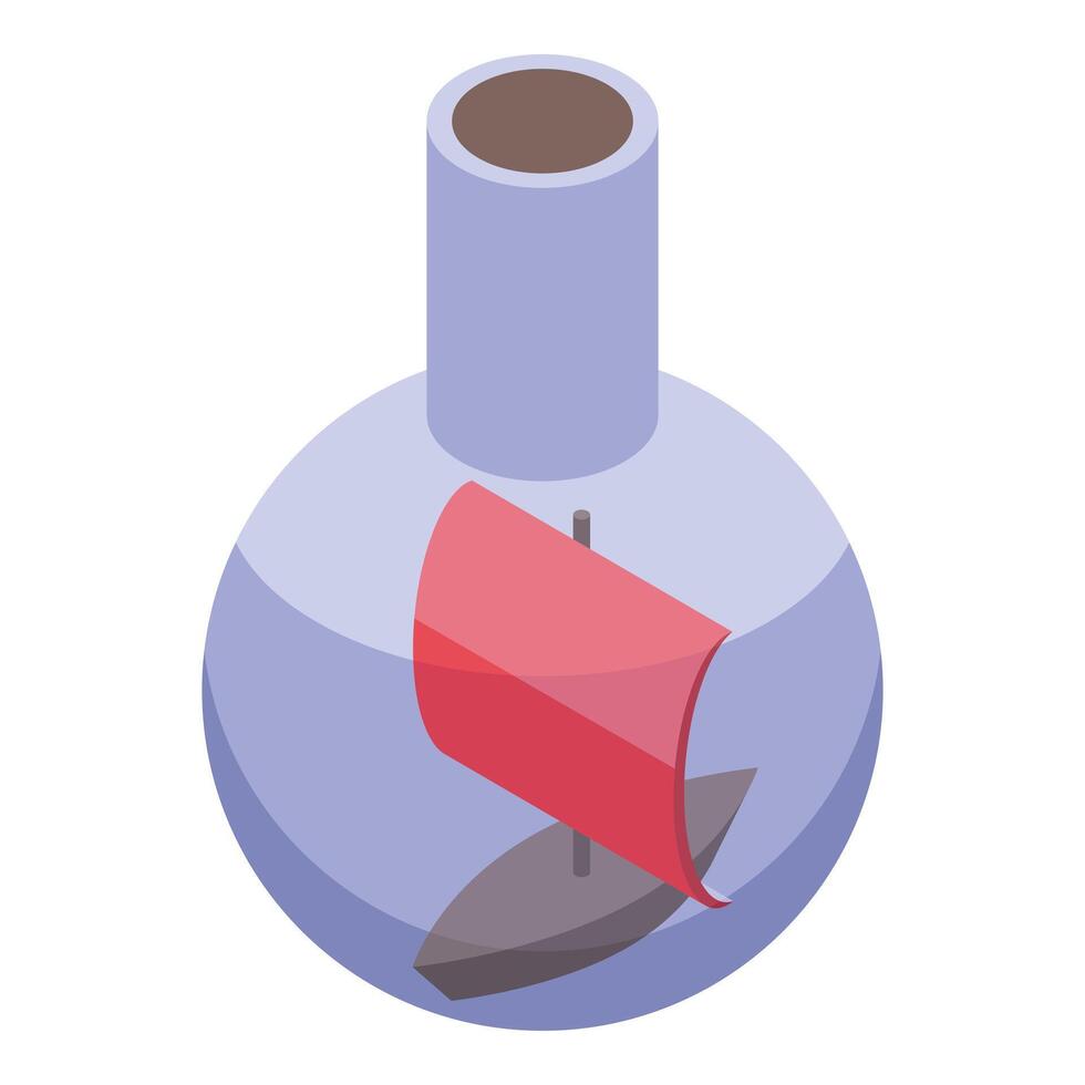Small ship sailing in a bottle with red sails isometric icon vector