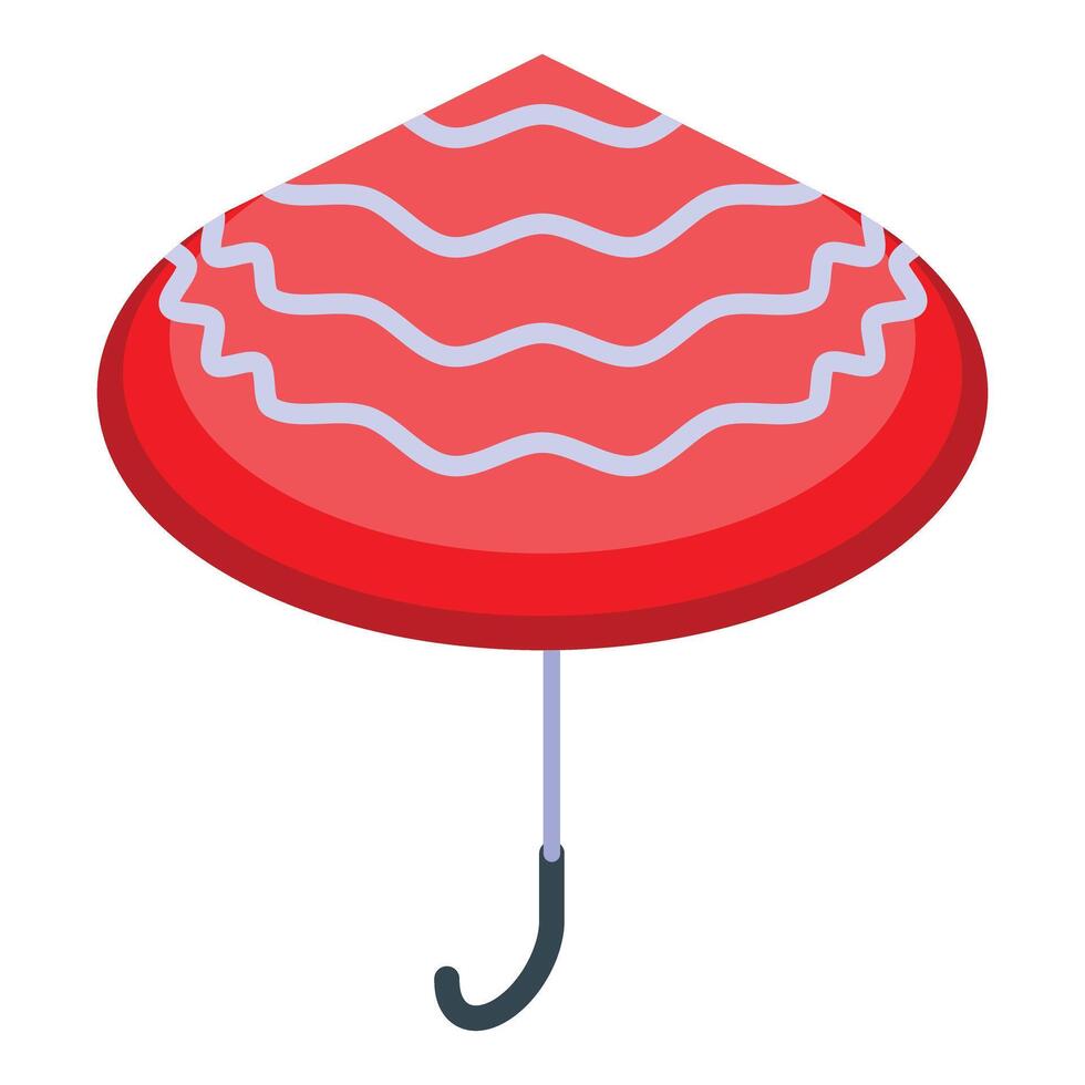 Red beach umbrella protecting from sun rays isometric view vector