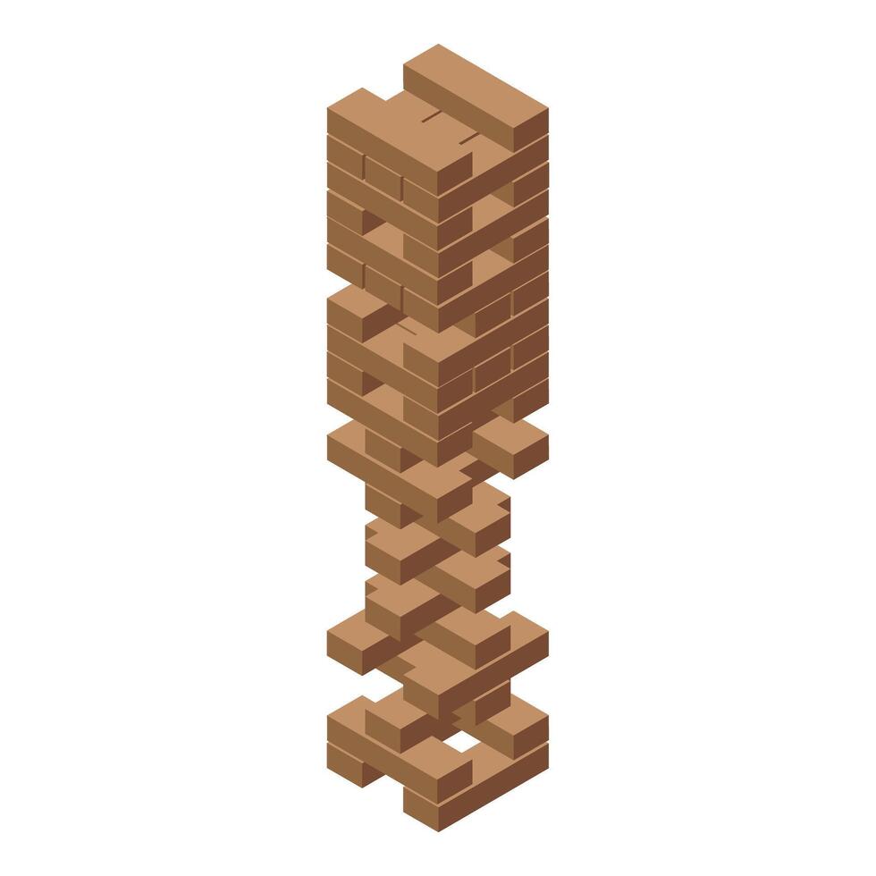 Wooden block tower standing on white background is about to collapse vector