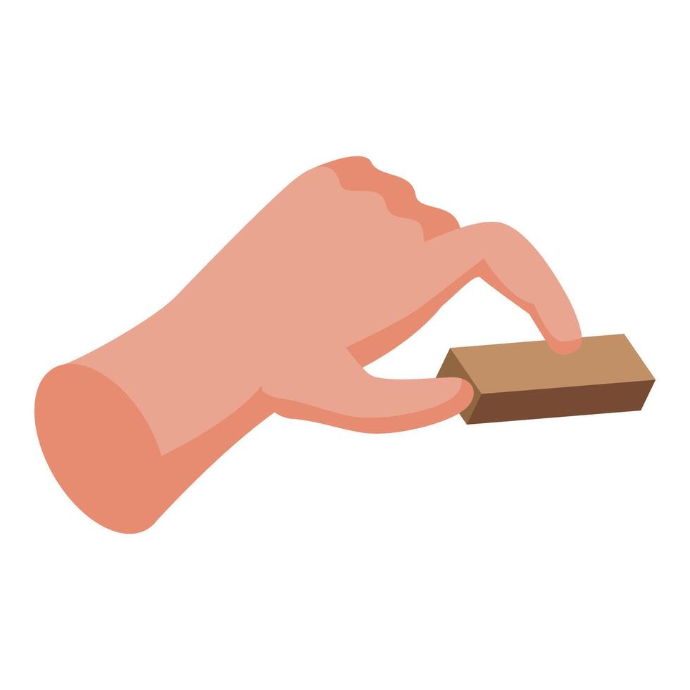 Hand picking up small wooden block using index finger vector
