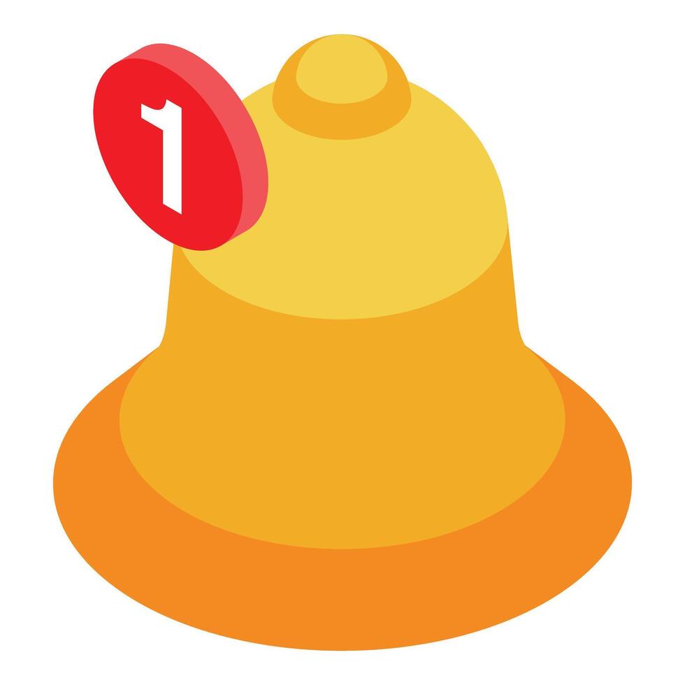 Yellow notification bell showing number one is ringing vector