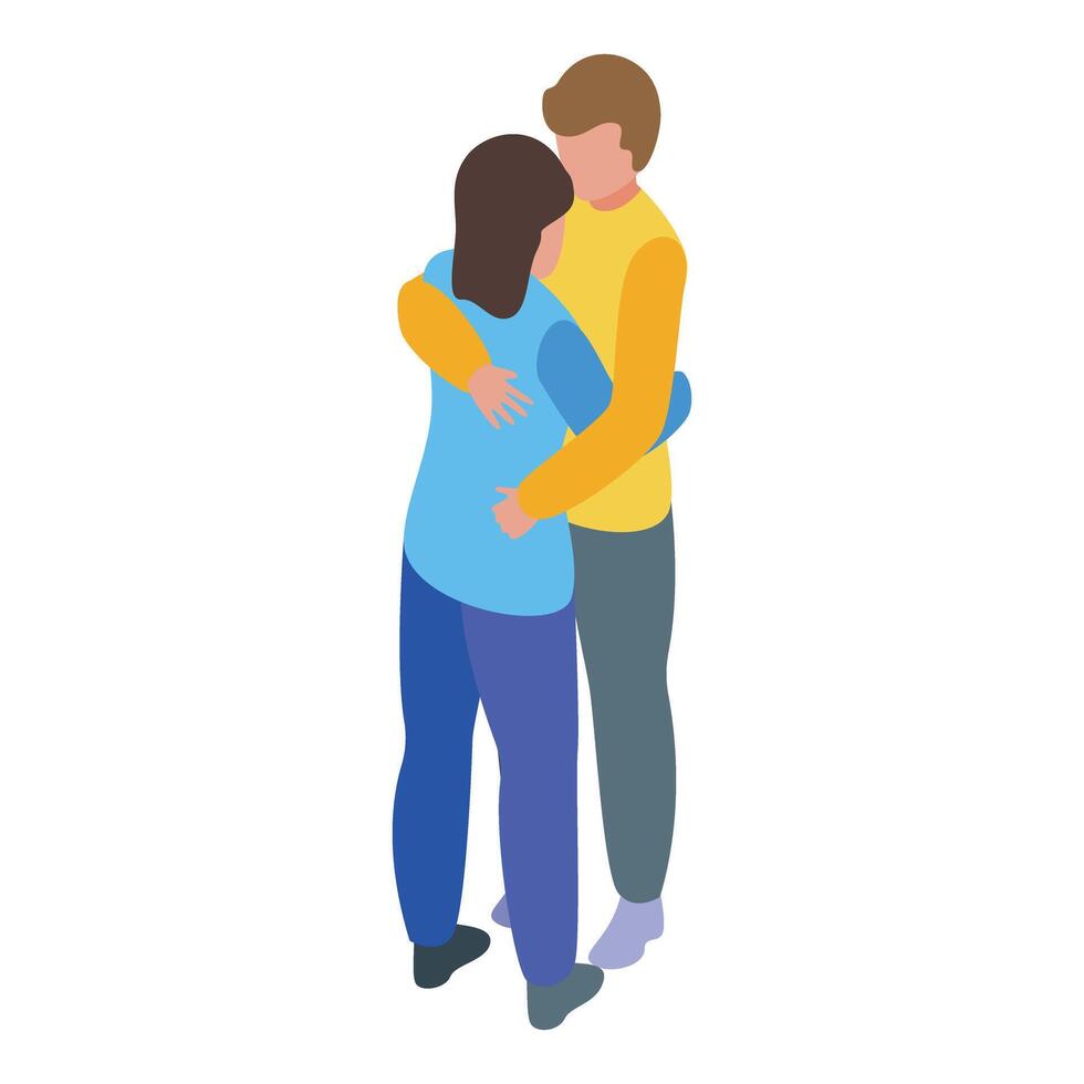 Young man and woman hugging each other isometric illustration vector