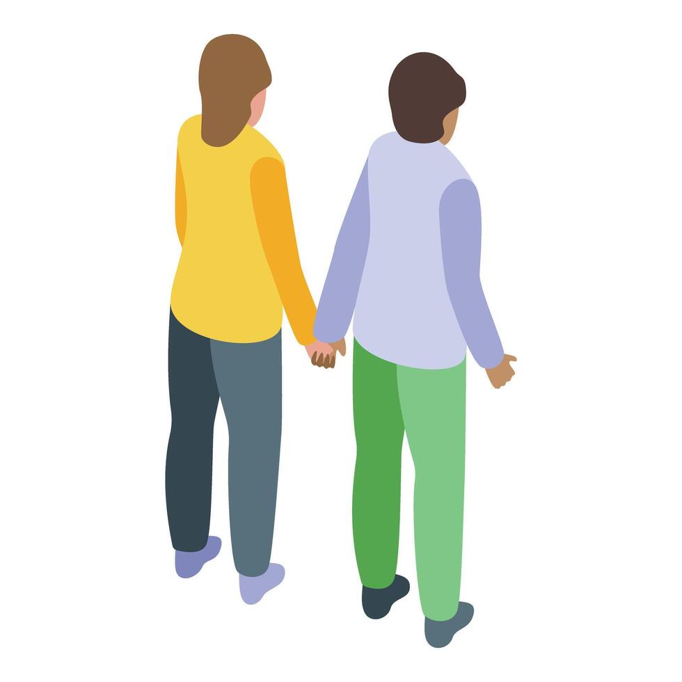 Couple walking holding hands isometric illustration vector