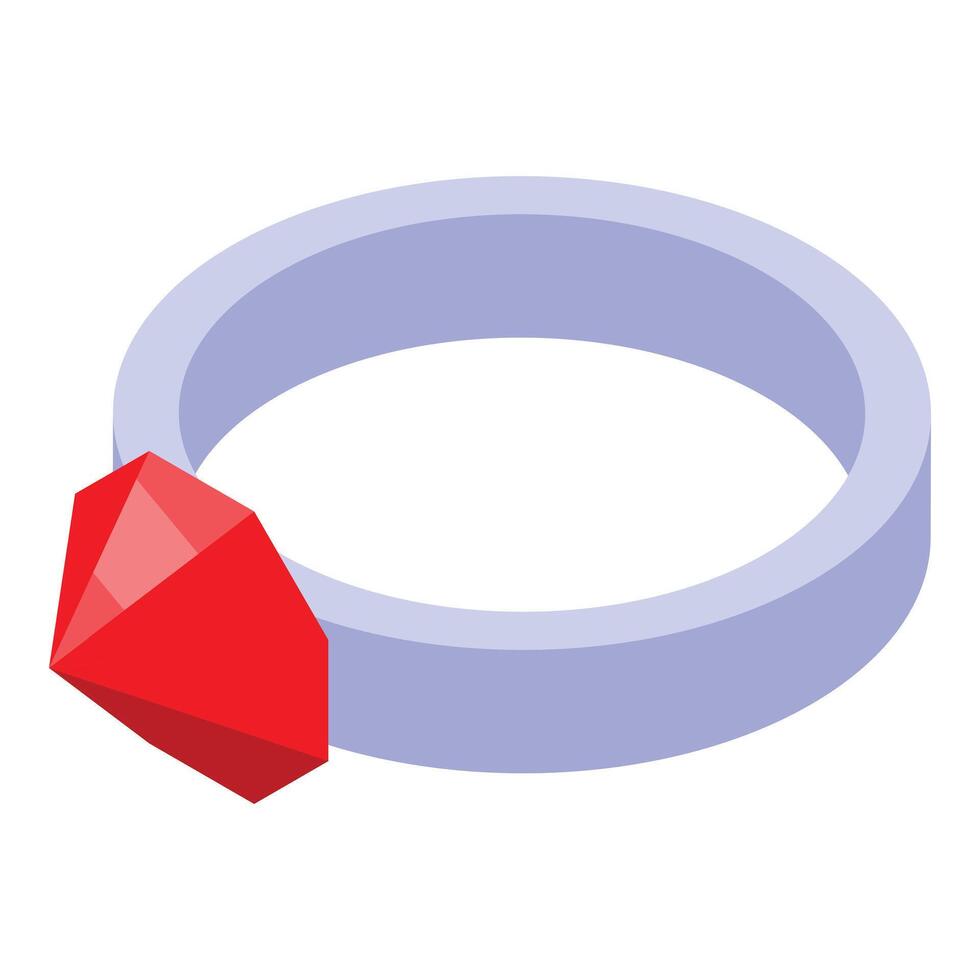 Silver ring holding a big red ruby isometric icon vector