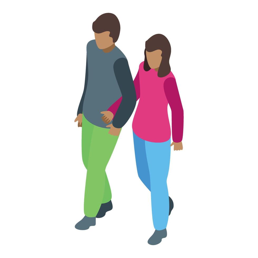 Young couple walking together holding hands isometric view vector