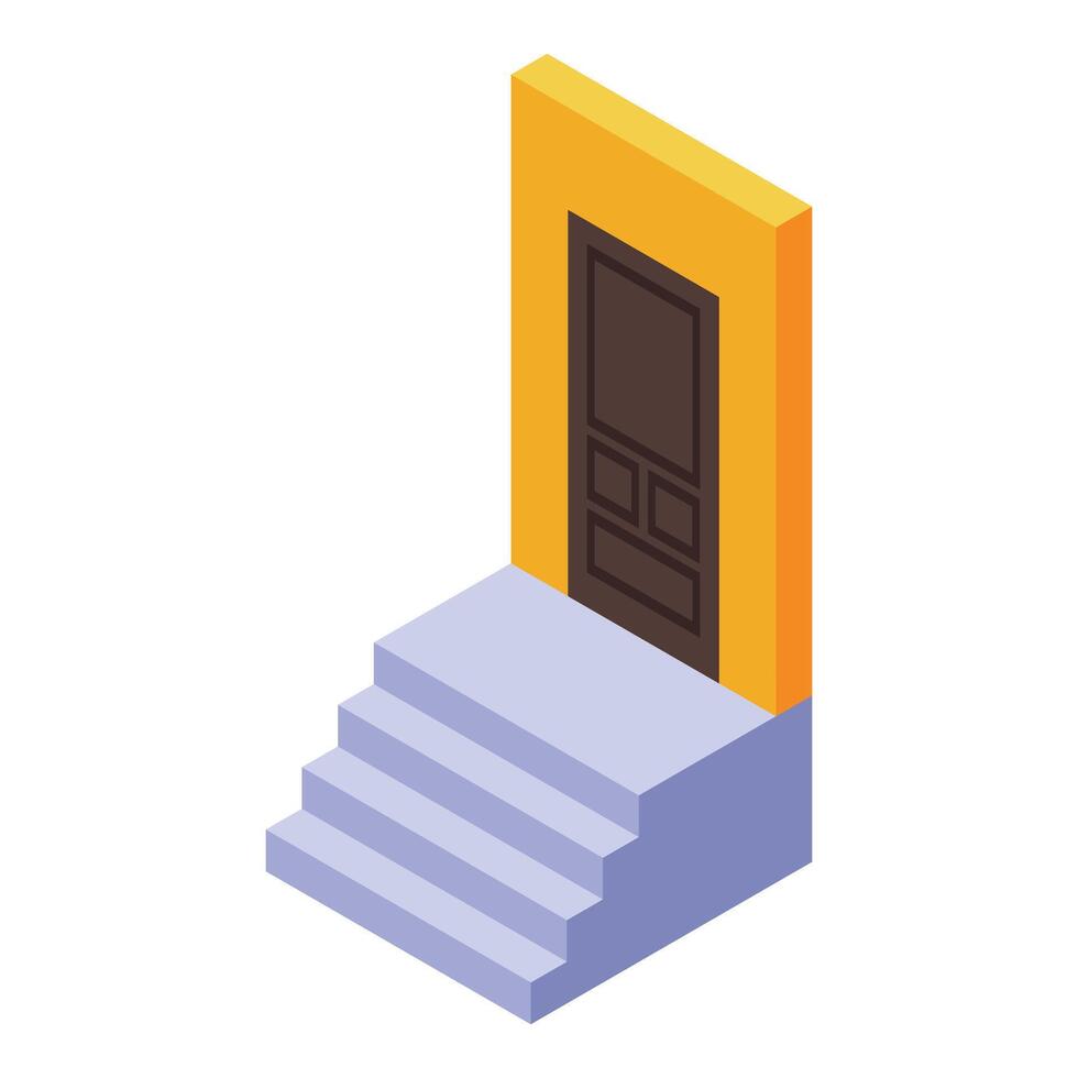 Brown door with stairs leading to entrance isometric icon vector