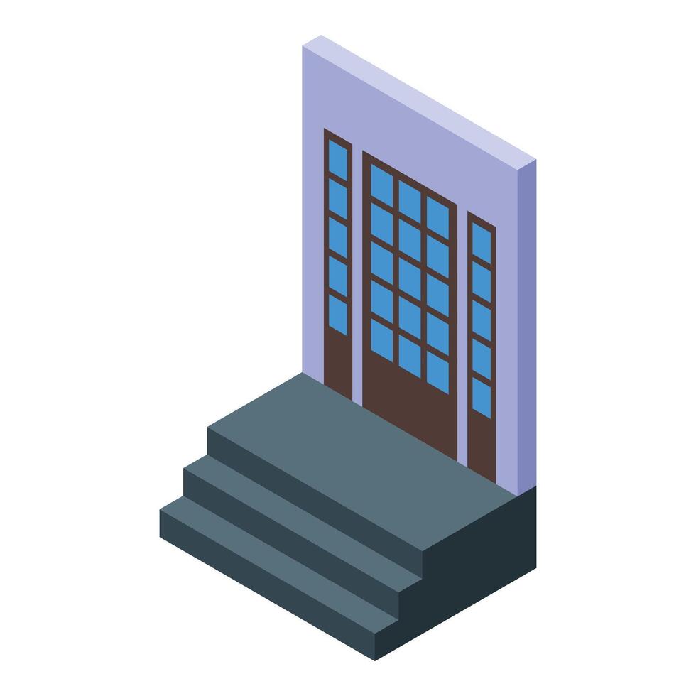 Modern building entrance with stairs and glass door isometric view vector