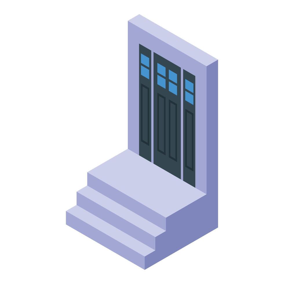 Isometric porch with stairs leading to closed door vector