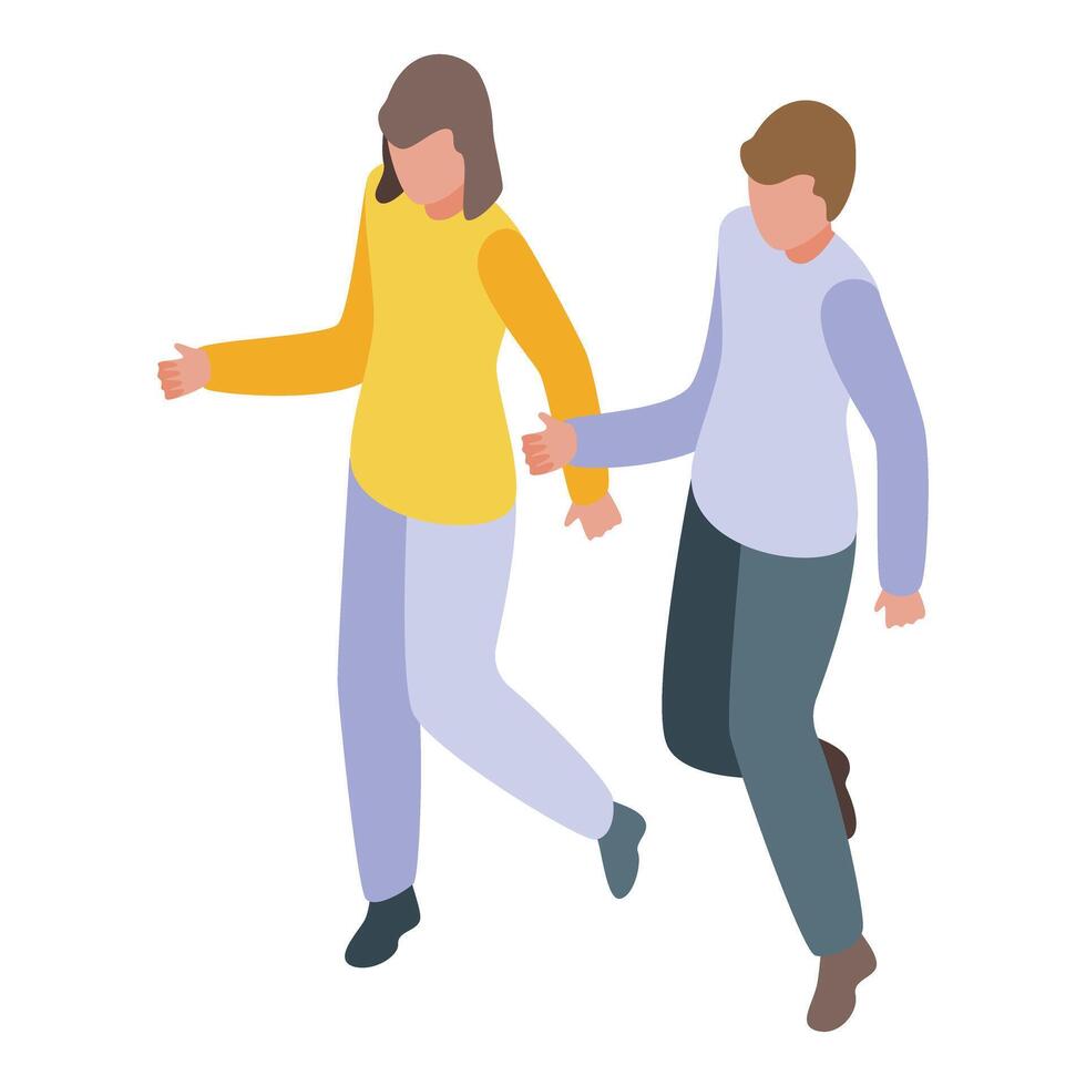 Young couple running holding hands isometric illustration vector