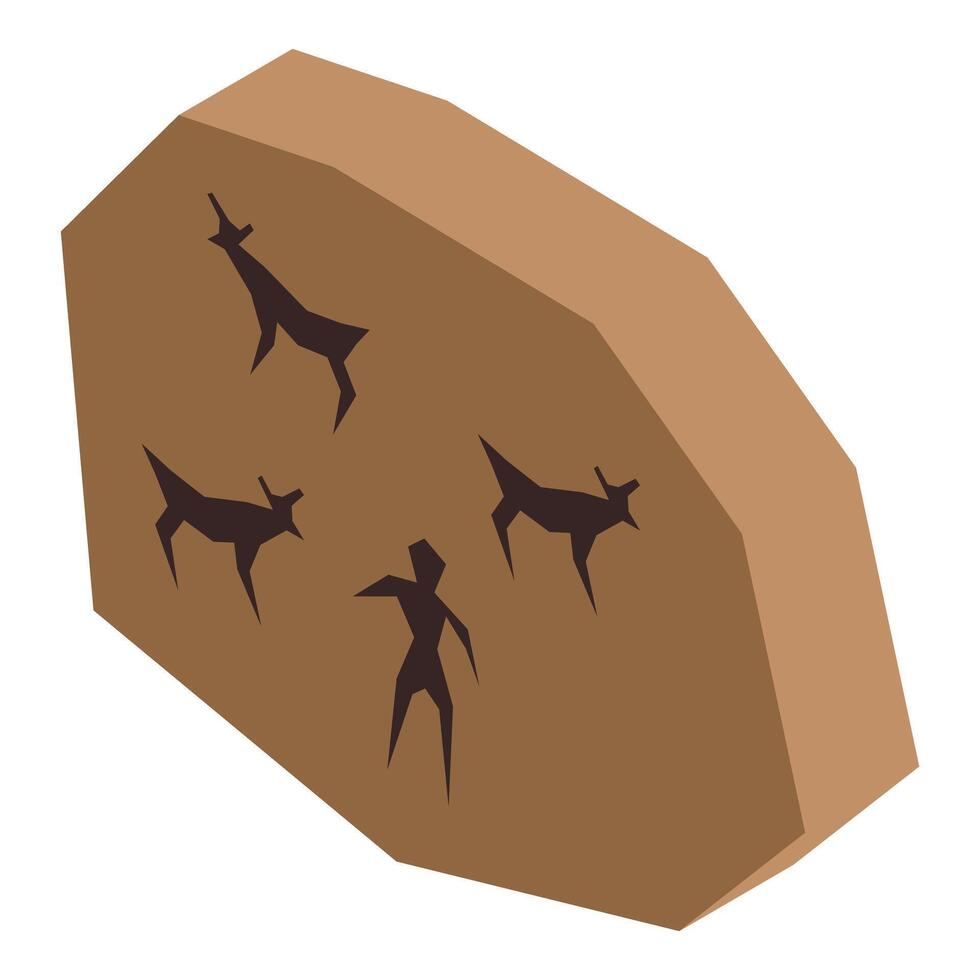Rock surface showing ancient cave paintings depicting hunting scene vector