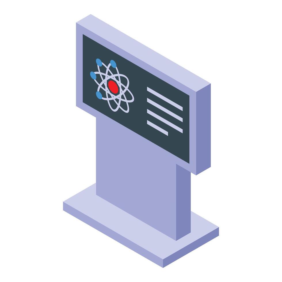Interactive museum display showing atom structure in physics exhibit vector