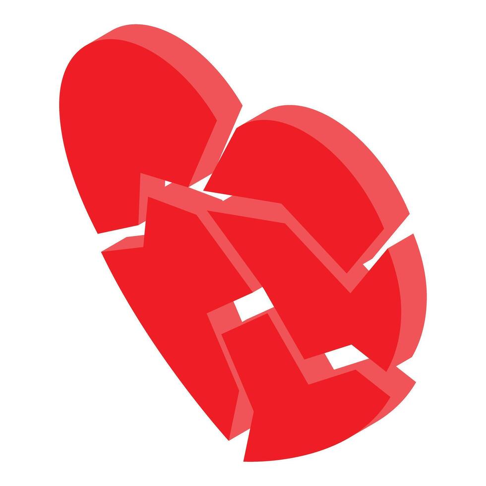 3d red broken heart representing divorce and end of love vector